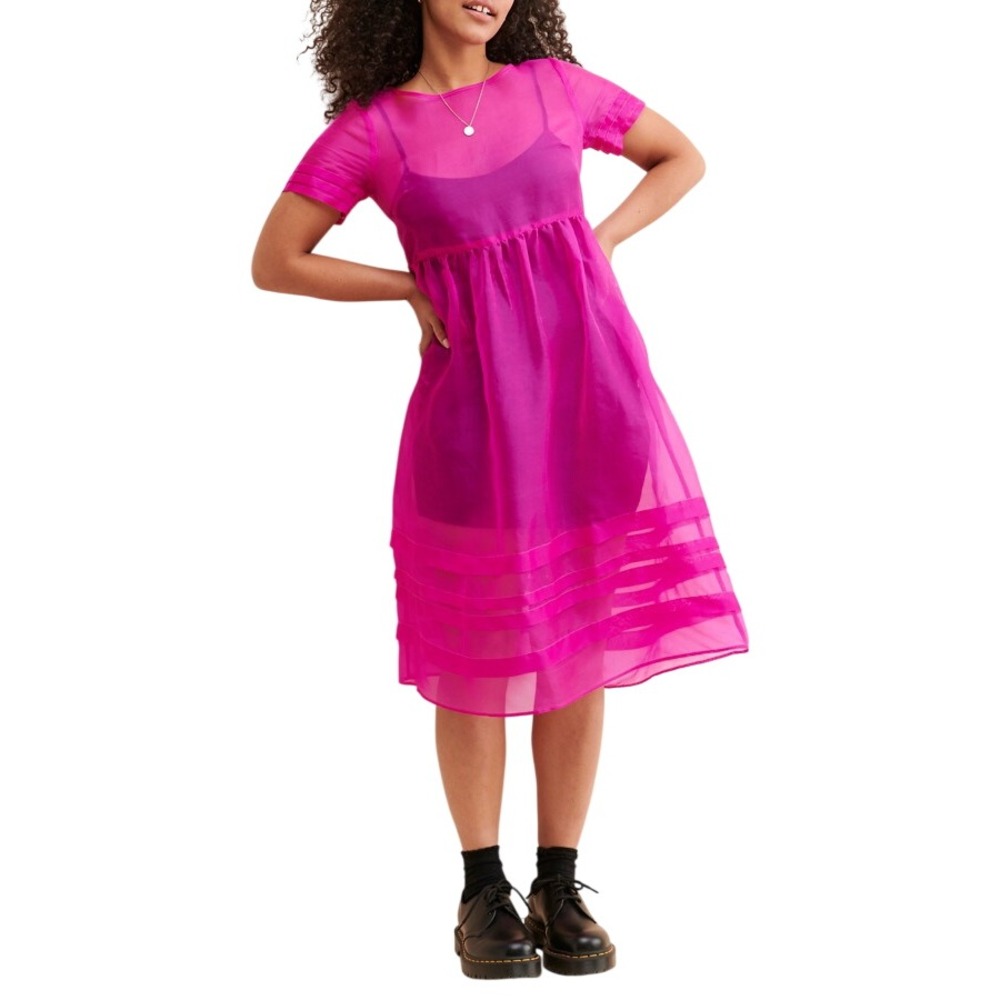 Anthropologie Gabrielle Silk Organza Midi Dress Pink Sheer Layer Size Medium